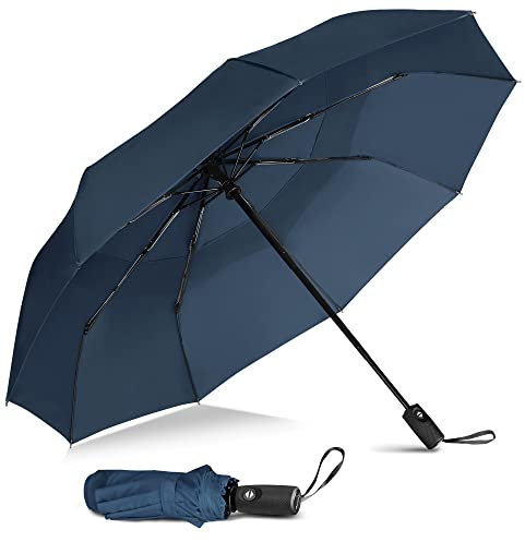 NINEMAX Parapluie Pliant Automatique Compact, Parapluies Pliants Solide pour Femme Homme, Petit Umbrella Tempete Pliable Résistant Au Vent Fort Incassable (Bleu Marine)