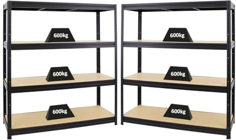 PROREGAL Mega Deal 2er-Sparset Profi-Schwerlastregal Dino HxBxT 180x160x60cm Fachlast 600kg Schwarz, Kellerregal, Steckregal, Garagenregal, Lagerregal