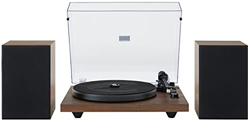 Crosley C62C Turntable HiFi System Record Player with Speakers, Adjustable Tonearm, Moving Magnet Cartridge, Bluetooth Receiver, 40W Per Channel, and Anti-Skate, Walnut