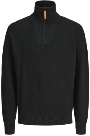JACK & JONES Jcooutdoor-Maglia a Mezza Zip, Collo Alto Maglione Lavorato, Nero, M Uomo