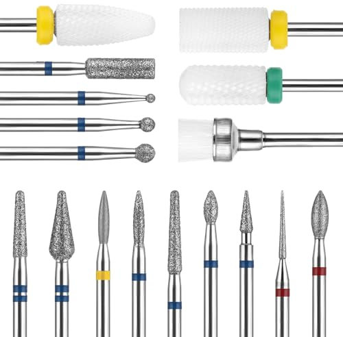 Sibba Set di Punte per Unghie 17 Pezzi per La Rimozione Delle Cuticole Fresa Cuticle Corpo Abrasivo per Unghie In Gel Manicure Pedicure Testine Abrasive In Metallo Duro 3/32 2,35 mm