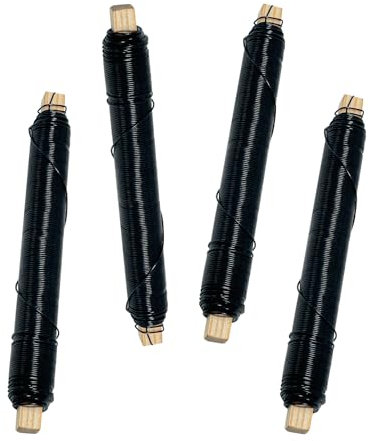 Diompirux 4er Set Schwarz Blumendraht verzinkt, biegsam, stabil und vielseitig Bindedraht, 0,65mm Wickeldraht lose auf Holzwickel, Gartendraht zur Befestigung von Blumen und Pflanzen