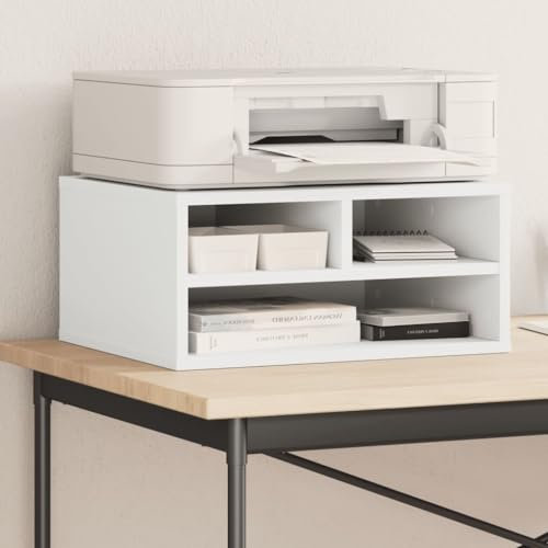 Hovothy Support d'imprimante - Étagère de rangement - Chariot d'imprimante - Support d'imprimante mobile - Étagère pour imprimante - Table d'imprimante en bois - Meuble de bureau - Blanc - 49 x 40 x