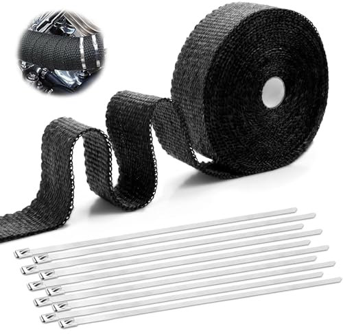 Hitzeschutzband Auspuff, 5M Hitzeschutzband Basaltfaser, Titan Hitzeschutzband Auspuff mit 10 Edelstahl Kabelbinder, für Fächerkrümmer Thermoband Krümmerband Auto Motorrad Auspuff, Hitzeschutz