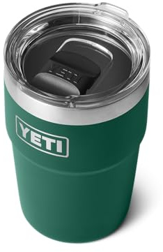 YETI Rambler - Taza apilable de acero inoxidable con aislamiento al vacío y tapa Magslider, verde bosque negro, 473 ml (16 onzas)
