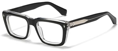JOLLYNOVA Sutton Retro Rectangle Acetate Thick Glasses Frame Prescription Optical Eyewear for Women Men 53-21-148mm (Black Clear)