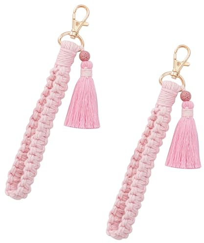 CHUQING Nyckelring makramé nyckelband kort flätat armband nyckelring tyg för kvinnor flickor damer, Ljusrosa, En Storlek
