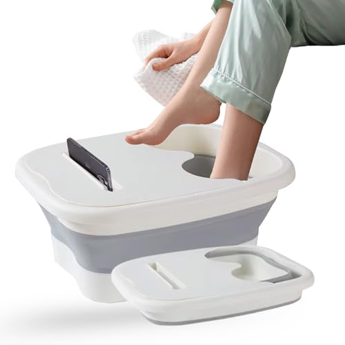 CLENDOR Bain de Pieds Pliable avec Picots Massage – Support Téléphone & Couvercle Anti-Éclaboussures –  Seau  Spa Relaxant à Domicile, Bassine Portable, Idée Cadeau Bien-être Original, Premium Durable
