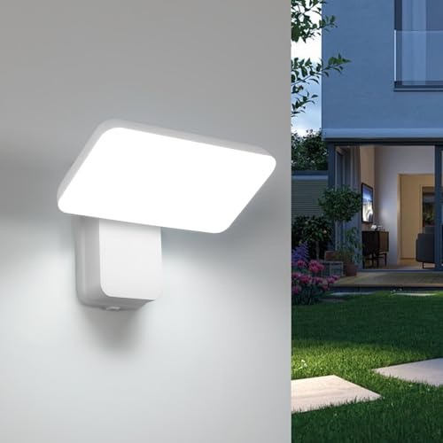 Riserva Aplique Pared Exterior LED, IP65 16W Lampara Pared Exterior Moderna Blanca, 350° Giratorio para Decoracion Jardin,Terraza, Porche, Patio, Garaje, 6500K Blanco Frío