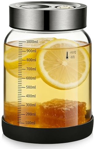 Bicchiere da fermentazione con coperchio, 1 l con valvola di fermentazione, contenitore Kimchi con coperchio ermetico a prova di perdite, vetro kefir per cetriolo, cetriolo per fermentazione e