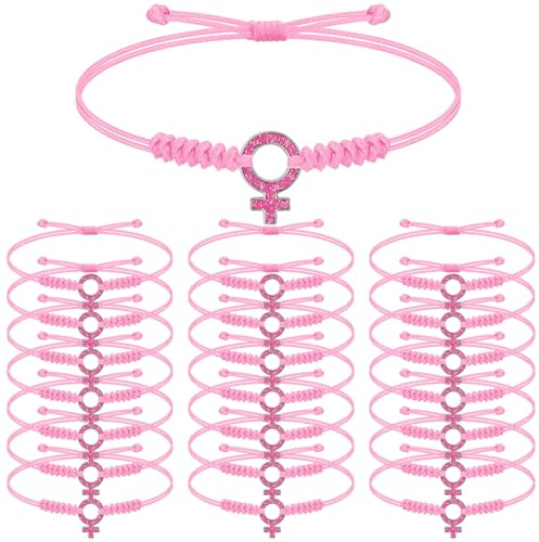 Ecation 20 Pcs International Women's Day Bracelets Adjustable Women's Day Gifts Bulk Trendy Wrap Wax Rope Jewelry Accessories to Inspirational Gifts Ladies Jewelry