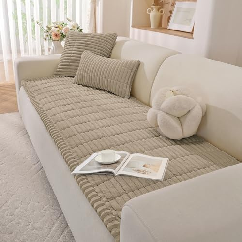 YSTELLAA Sofföverdrag 1/2/3/4 Sits Mjukt Flanell, Halkfritt Soffskydd For Sectional Couch, Universellt Sofa Cover, L-Format Möbelskydd För Vardagsrum(Brun, 70x180cm)