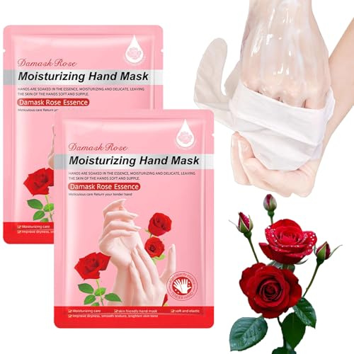 2 paia di guanti con maschera per le mani rosa, guanti idratanti per mani asciutte con vestibilità morbida al tatto, cura idratante per appuntamenti o manicure a casa o esperienza spa