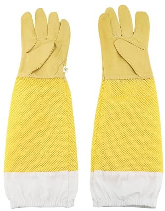 2 guantes de apicultor de piel – Guantes de protección con mangas largas, guantes de apicultor duraderos, protección de seguridad, material de malla transpirable, práctico accesorio para apicultura