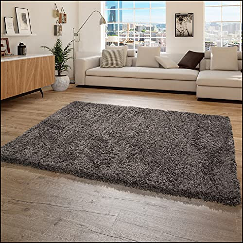 Paco Home Alfombra Pelo Largo Mullida Moderna Shaggy Flokati Acogedora Uniforme Antracita, tamaño:80x150 cm