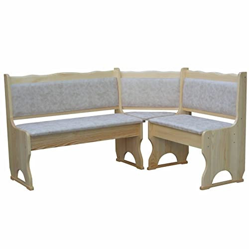 k koma Banco esquinero de pino lacado con acolchado de madera maciza, piel ecológica, beige II (120 x 160)