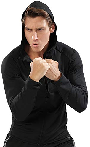 Muscle Alive Hombres Cremallera Corriendo Sudaderas con Capucha Deporte Chaquetas Aptitud Gimnasio Camisa Deportes Parte Superior Negro XL