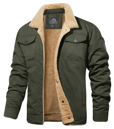 MAGCOMSEN Men's Trucker Jackets for Men Winter Thermal Fleece Military Tactical Coat Warm Windproof Coats Casual Cargo Jacket,Army Green,L
