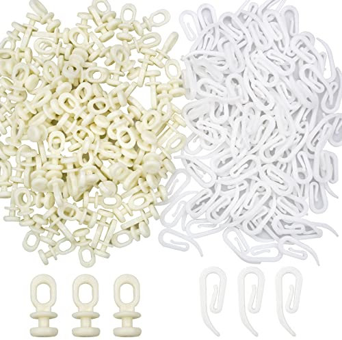 Burkfeeg 200 Pcs White Curtain Hooks Gliders Rollers, Plastic Curtain Track Glider Hooks for Pencil Pleat, Window, Door & Shower Curtains