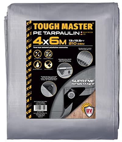 TOUGH MASTER 7 Sizes Heavy Duty Tarpaulin Waterproof Cover Tarp Ground Sheet (Grey/Black, 4 X 6M)