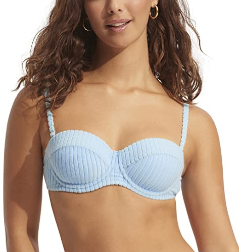Seafolly Women's Underwire Bustier Bralette Bikini Top Swimsuit, Havana Powder Blue, 6