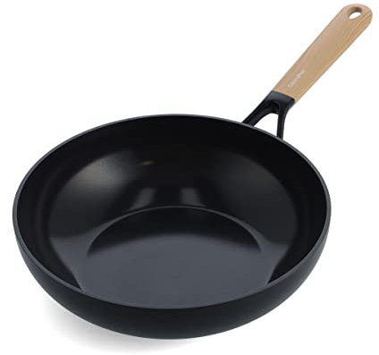 GreenPan Eco-Smartshape Healthy Ceramic Non-Stick 28 cm Wok Pan, Light Wood, PFAS-Free, Induction Suitable, Black