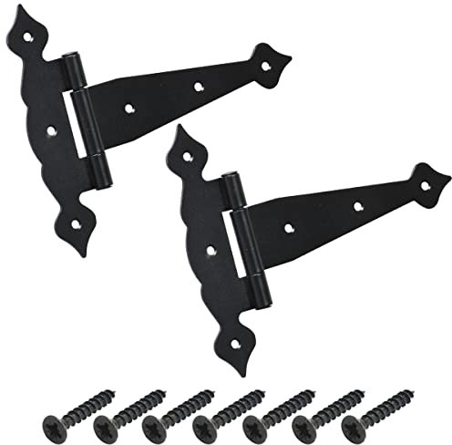 BRESKO Kreuzgehänge schwarz dekorativ Scharnier Torband Türband Ladenband T-Scharniere T-Bänder 2er Set mit Schrauben (200x50x190 mm)