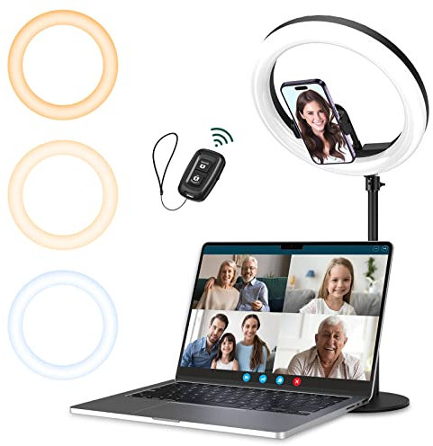 ATUMTEK Selfie-Ringlicht mit Schreibtischständer und Telefonhalter, 10 Zoll Desktop-LED-Kreislicht für Laptop, Computer-Ringlicht für Zoom-Meeting, Konferenzbeleuchtung, Live-Streaming, Make-up,