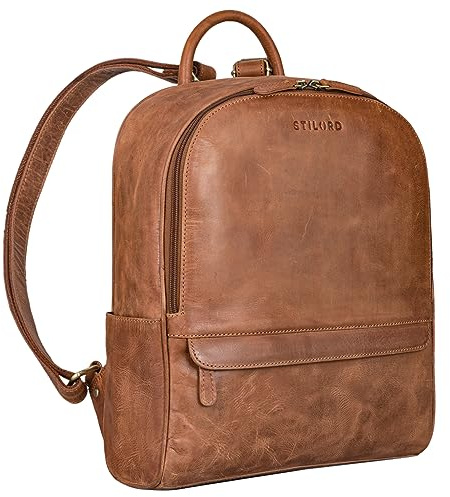 STILORD Erika Läderryggsäck Dam Liten Herr Läderväska City Daypack Vintage Ryggsäck Dagsryggsäck Liten Handbagage Ryggsäck Unisex Äkta läder Farbe:Andorra-brun