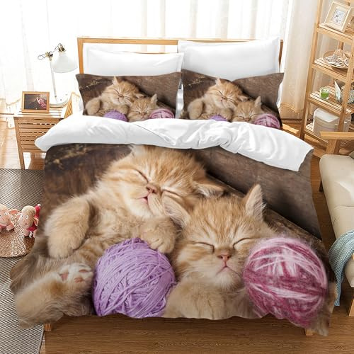 Hoimlm Set di Biancheria da Letto per Bambini – Set di Biancheria da Letto per Animali Domestici, in Microfibra, per Ragazzi e Ragazze(200 x 200 cm,Gattino G)