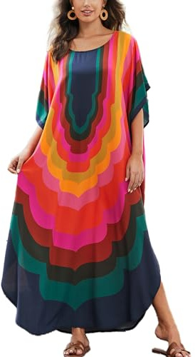 YOUKD Femmes Été Bohème Kaftan Plus Taille Robe Beach Coverup Robe Peignoirs Taille
