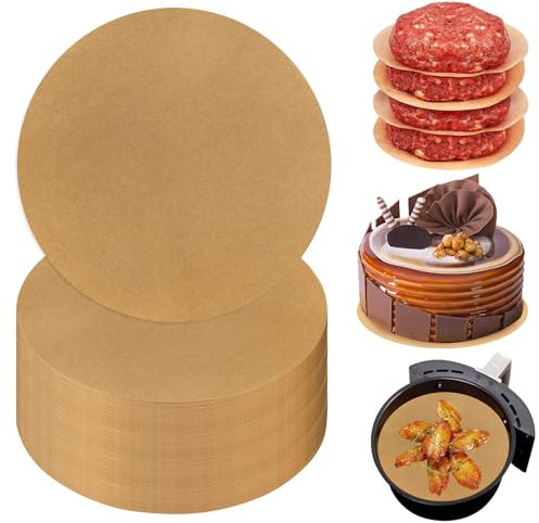 100 Blatt Backpapier Rund, 20cm Rundes Pergamentpapier, Wasserdicht Backpapier HeißLuftfritteuse, Hitzebeständig Ungebleicht Antihaft Backpapier, für Pizza, Ofen, Grill, Luftfritteuse, Bratpfanne