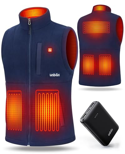 UNBON Gilet Riscaldato Uomo con Batteria USB 10000mAh, Giubbotto Riscaldato Uomo con 3 Temperatura 6 Zone di Calore, Gilet Riscaldante Pile Elettrico, Giacca Riscaldata per Moto Caccia, Blu, XXL