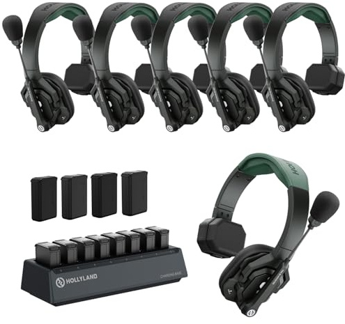 Hollyland Solidcom SE PRO 6-Users ENC Noise Cancellation Wireless Intercom Headset System 1312ft Team Communication with 3.5mm Single Ear Headset for Movie Shoot Live Show (1.9GHz Version)