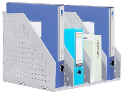 DYUEE A4 File Holder Folding Bookshelf, 4 Compartment Collapsible Magazine Holder, Vertical Compartments Magazine File Holder, for Office Organization and Storage (Light gray)