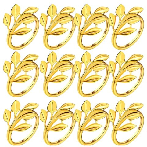 Rond De Serviette,12 Pieces Rond De Serviette Feuille,Ronds Et Porte-Serviettes En Forme De Feuille,Aspect Des Feuilles Anneaux,Thanksgiving,Mariage,Dîner,Fête,Banquet,Décoration De Table à Manger