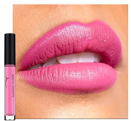 Bright Pink Velvet Matte Liquid Lipstick, Hot Pink Waterproof Lip Gloss, Quick-Drying Non-sticky Full-Coverage Lip Gloss, Long Lasting Non-stick Cup Lipgloss for Women