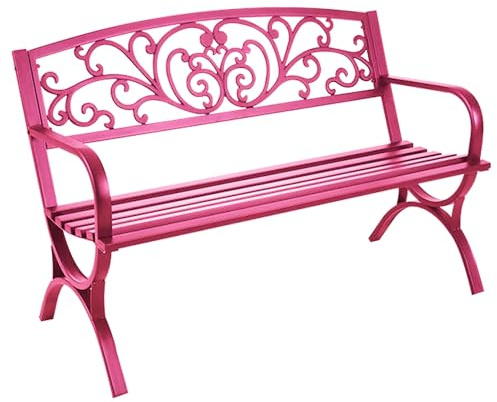 Panchina da Esterno Metallo con Schienale Intagliato Panca da Esterno Acciaio Verniciato ad Alta Temperatura Poltrona da Spogliatoio per Parchi, Balconi, Giardini(Red,130 * 60 * 85cm)