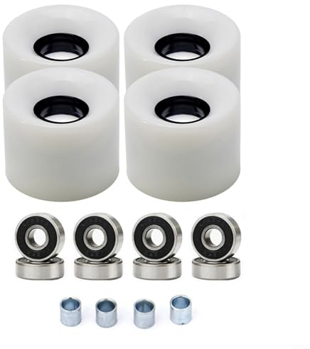 78A Skateboard Wheels and ABEC9 Bearings with Spacers Set for Longboards and Cruisers (White)