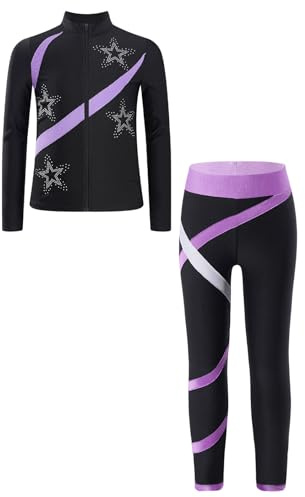 Yruioon Tenue D'entraînement Pour Filles Survêtement Sweat À Capuche Avec Legging De Sport Pantalon Jogging Ensemble Sportif Fitness Yoga Gym Danse 5-16 Ans Violet clair 11-12 ans