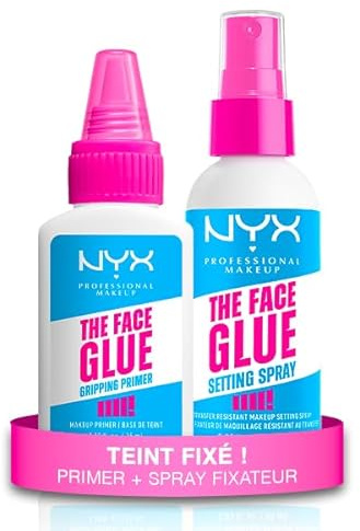 NYX Professional Makeup - Coffret Makeup Fixée, Tenue Longue Durée, The Face Glue Primer + The Face Glue Spray Fixateur, Formule Vegan