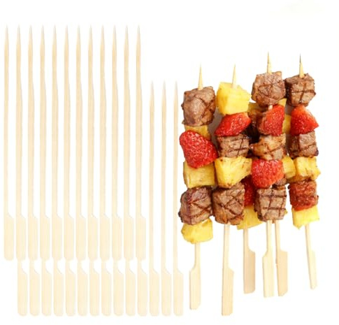 TSUOUKL 100 Pinchos de Madera, 20cm brochetas de bambú brochetas de madera brochetas para asar a la parrilla, brochetas de shish kebab para parrillas de frutas