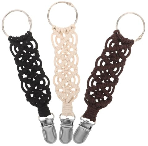HIAKDOFT 3 Piezas 3 Clips Portátiles para Sombreros de Viaje de Algodón Trenzado en Colores Beige, Café y Negro, Clip de Seguridad para Sujetar Gorras y Bolsos, Accesorios Esenciales para