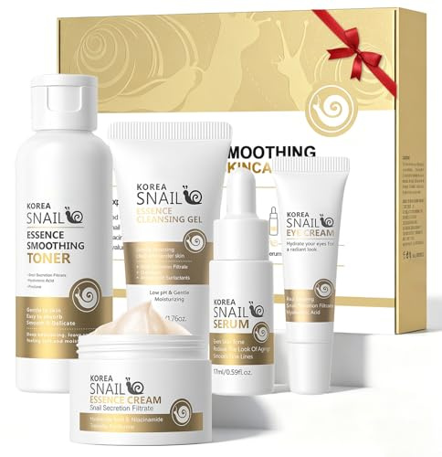 Set Skincare Viso alla Bava di Lumaca 5 Pezzi,Kit Cura della Pelle Idratante e Rivitalizzante,Routine Completa con Detergente,Tonico, Siero,Crema Viso e Contorno Occhi,Per Tutti i Tipi di Pelle