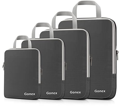 Compression Packing Cubes 3/4er Set, Gonex Kleidertaschen 4-teilig Verpackungswürfel, Kleidertaschen Set, Kofferorganizer Reise Würfel, Grau(4er)