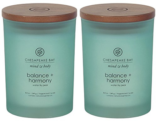 Chesapeake Bay Balance + Harmony Scented Candles Water Lily Pear Fragrance Medium Size Natural Soy Wax 50 Hours Burn Time Pack of 2