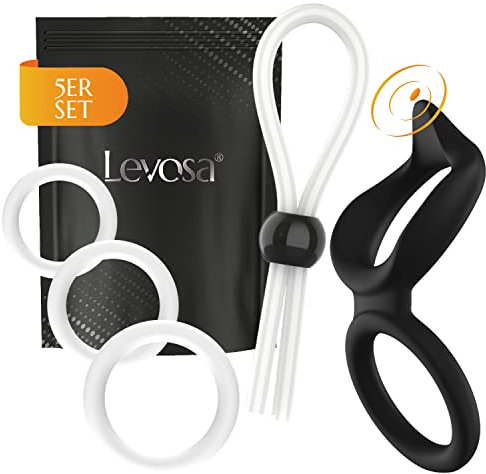 Levosa® 5er Penisring Set - Cockringe + Doppelring mit Klitoris Stimulator & einstellbarer Penisschlaufe - für eine harte und lange Erektion