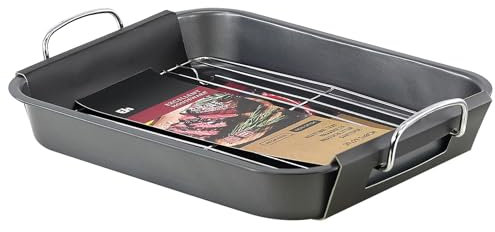 Non-Stick Roasting Tin Dish Tray Deep Carbon Steel Pan with Rack Oven Safe Baking