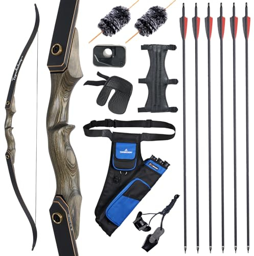 60 Takedown Recurve Bow for Adults – Archery Set with 6 Carbon Arrows, Right Handed 30-50lbs – Wooden Hunting Longbow for Target Practice & Competition
