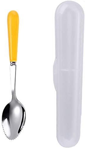 Goeielewe Grapefruitlöffel mit runden gezackten Kanten für Zitrus-Kiwi-Obst und Dessert, Keramikgriff Edelstahl Dessertlöffel mit Aufbewahrungsbox (Gelb)